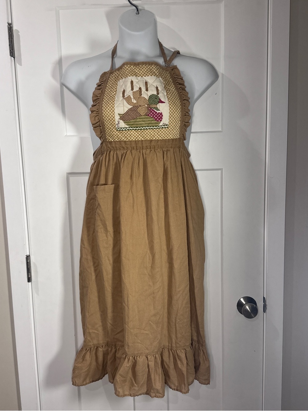 Vintage Country Harvest Brown Ruffled Mallard Duck Adjustable Length Apron